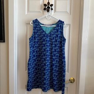 West Indies Wear Royal Blue and Teal Palm Tree Print Sleeveless Mini Dress Sz Lg